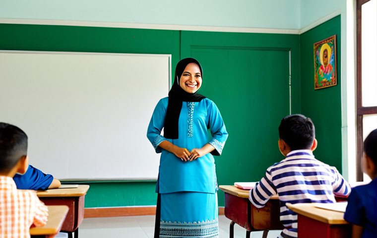 중학교 교육 영상 제작 - **

A cheerful Malaysian teacher in a *baju kurung*, standing in a bright and colourful classroom de...